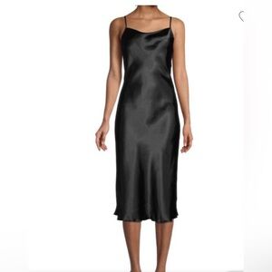 Bebe satin effect cowl neck black spaghetti strap bias cut slip dress size Large